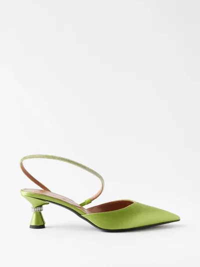 D’accori Saturn 50mm Satin Slingback Pumps In Green