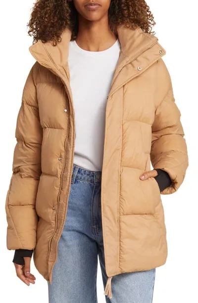 Halfdays Tabei Recycled Nylon Puffer Parka With Removable Hood In Chai