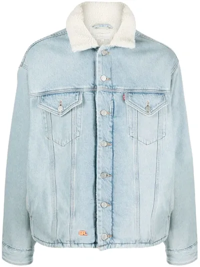 Erl Faux Fur-trimmed Denim Jacket In Blue