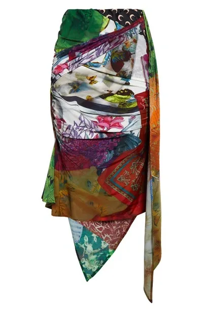 Marine Serre Body Shelter Mixed Print Asymmetric Draped Jersey Skirt In Multi