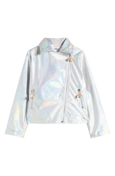 Lola & The Boys Lola + The Boys Kids' Metallic Rainbow Moto Jacket In Silver