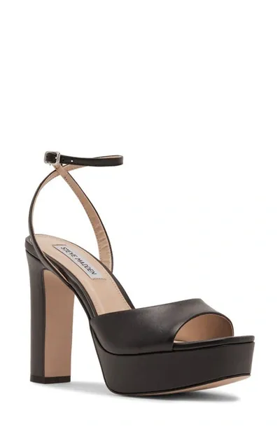 Steve Madden Assured Ankle Strap Platform Sandal In Black Leat