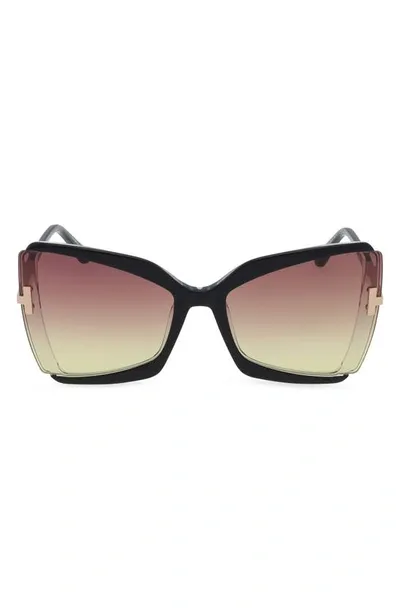 Tom Ford Gia 63mm Oversize Butterfly Sunglasses In Black Crystal Rose Gold