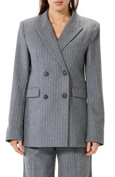 Sophie Rue Roen Pinstripe Double Breasted Wool Blend Blazer In H Grey Str