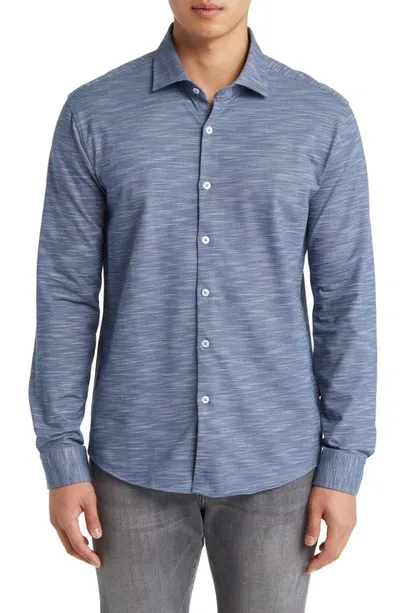 Stone Rose Slub Knit Button-up Shirt In Dark Navy