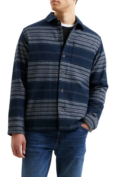 French Connection Stripe Cotton Twill Button-up Shirt In Dark Navy