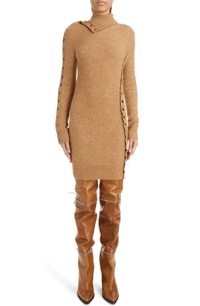 Isabel Marant Snap Detail Long Sleeve Sweater Dress In Camel