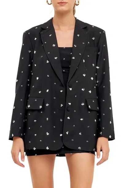 Endless Rose Sequin Floral Embellished Blazer In Black