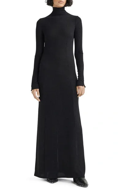 Rag & Bone Lilith Metallic Long Sleeve Turtleneck Maxi Sweater Dress In Black