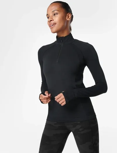 Sweaty Betty Athlete Seamless Half Zip Long Sleeve Top In Black