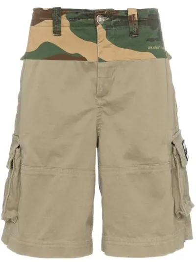 Off-white Spliced Camouflage Print Cargo Cotton Shorts In Green