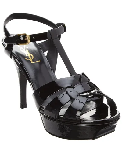 Saint Laurent Tribute 105 Patent Platform Sandal In Black