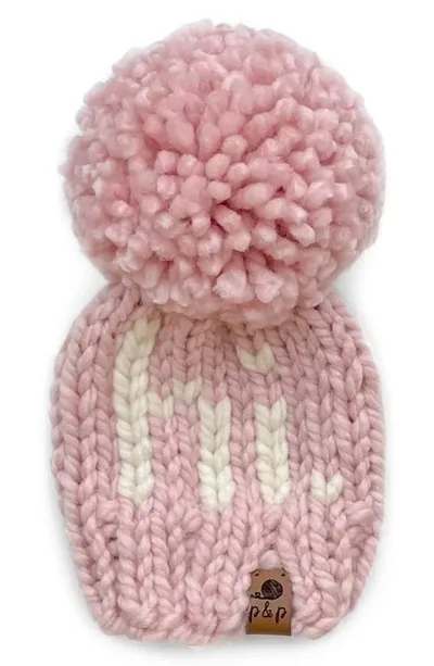 Pine + Poppy Kids' Hi Intarsia Pompom Hat In Light Pink