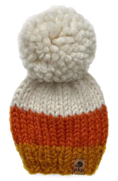 Pine + Poppy Kids' Halloween Candy Corn Pompom Hat