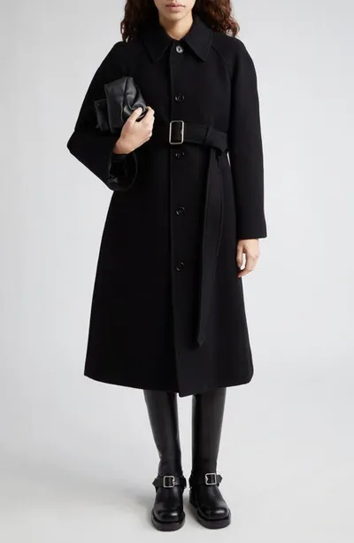 Burberry Regular Fit Belted Wool Twill Car Coat In Black