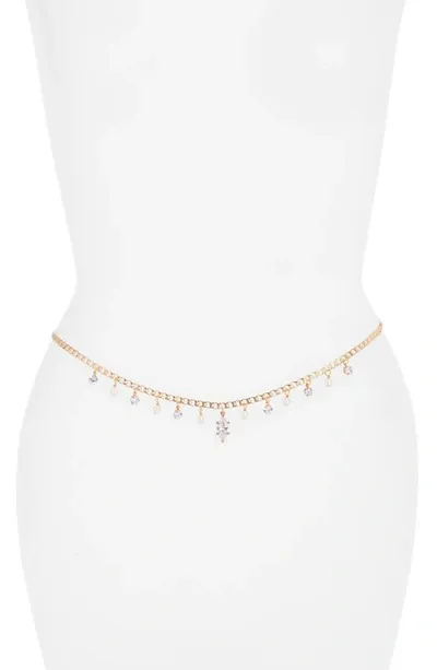 Vidakush Imitation Pearl & Crystal Charm Belly Chain In Gold