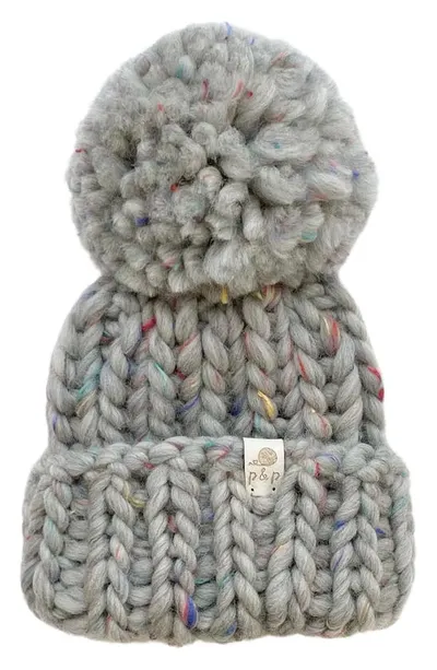 Pine + Poppy Kids' Denali Wool Blend Pompom Hat In Rainbow Grey