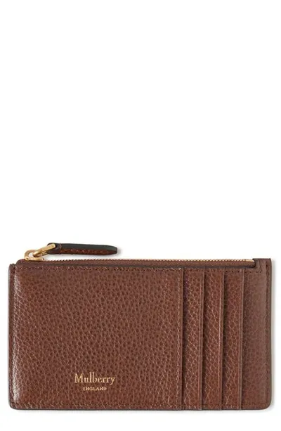 Mulberry Continental Zip Leather Card Holder In Oak