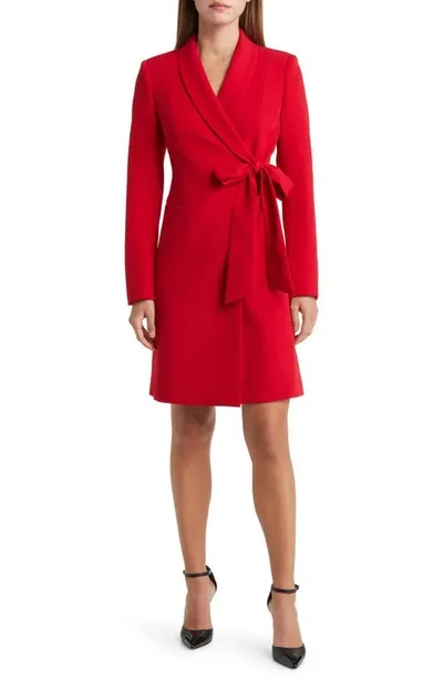 Tahari Asl Side Tie Long Sleeve Wrap Coat Dress In Lipstick