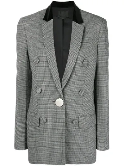 Alexander Wang Velvet And Leather-trimmed Houndstooth Woven Blazer In Ash Gray