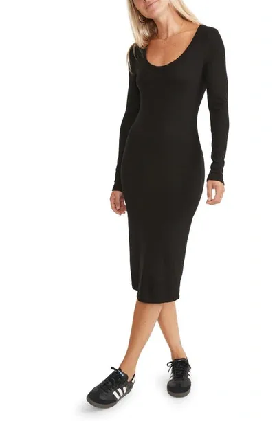 Marine Layer Lexi Rib Long Sleeve Body-con Midi Dress In Black