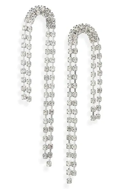 Open Edit Rhinestone Curved Strand Earrings In Clear- Rhodium