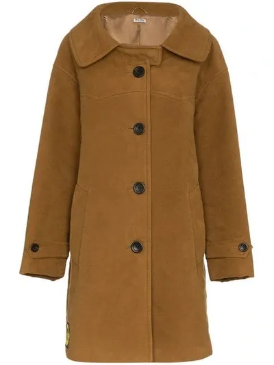 Miu Miu Moleskin Coat In Brown