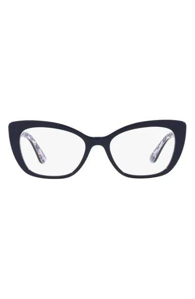 Dolce & Gabbana 54mm Cat Eye Optical Glasses In Blue On Blue Maiolica