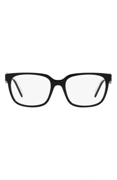 Prada 52mm Rectangular Optical Glasses In Black