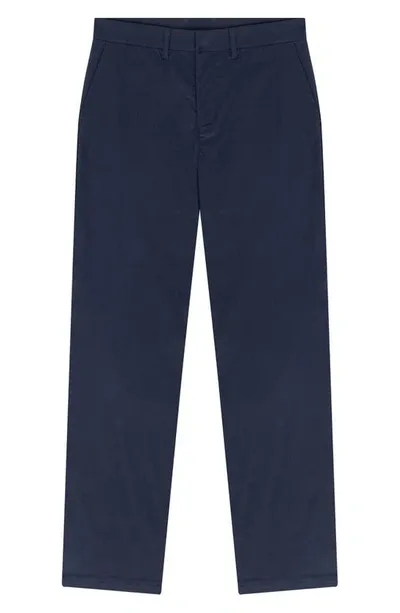 Quiet Golf Flat Front Cotton Blend Chinos In Navy