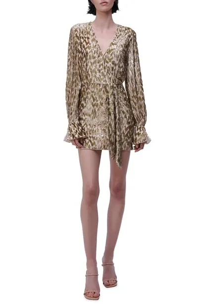 Simkhai Camryn Metallic Burnout Long Sleeve Minidress In Gold