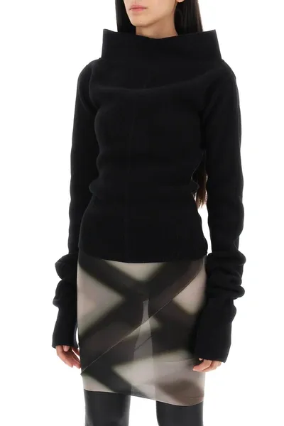 Rick Owens Cowl Neck Cashmere Sweater In Black