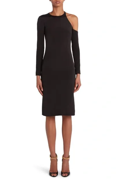 Tom Ford Single Cold Shoulder Long Sleeve Cady Dress In Black