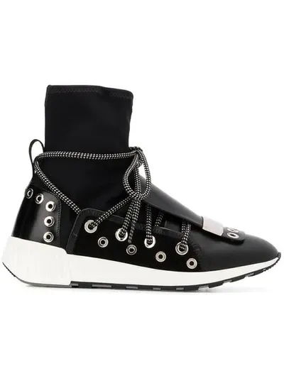 Sergio Rossi Silver Hardware Embellished Sneakers In Black