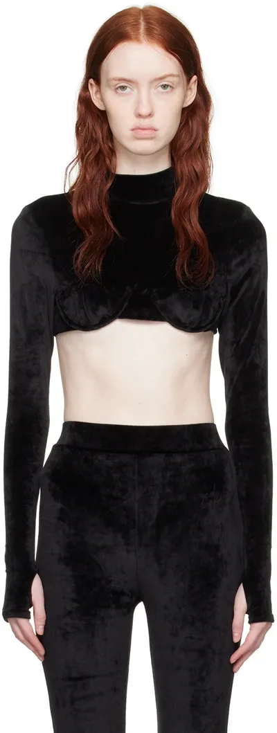 Gcds Velvet-finish High-neck Top In Black