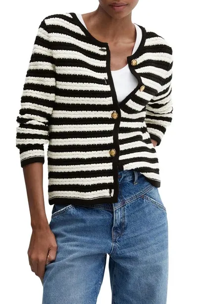 Mango Stripe Cardigan In Off White