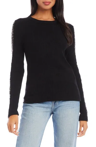 Fifteen Twenty Sequin Accent Rib Knit Top In Black