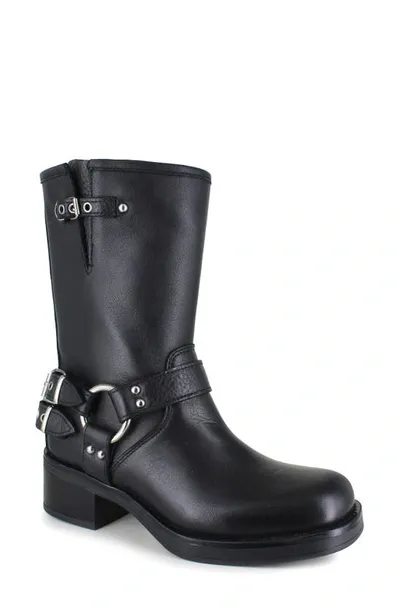 Ziginy Marce Water Resistant Moto Bootie In Black Leather