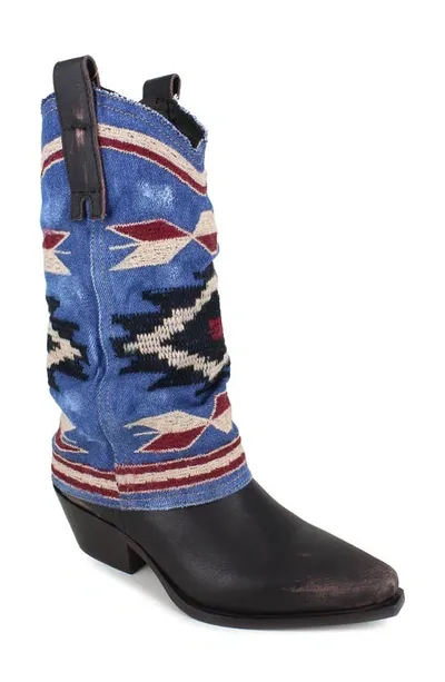 Ziginy Amira Water Resistant Cowboy Boot In Blue Denim