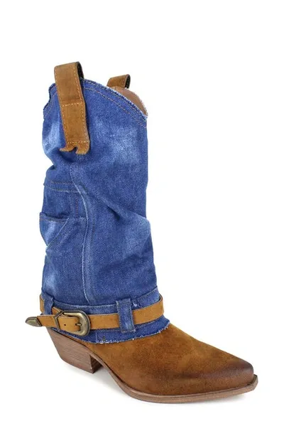 Ziginy Meryem Water Resistant Western Boot In Tan Blue D