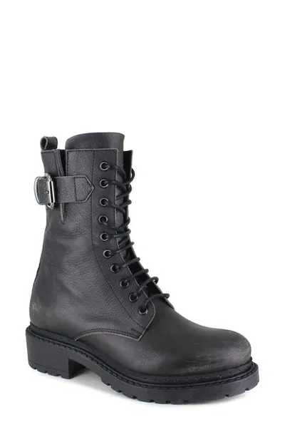 Ziginy Agatha Water Resistant Lace-up Combat Boot In Black Leather