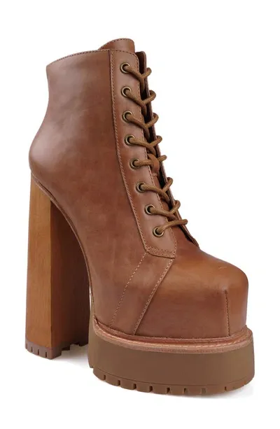 Ziginy Adelina Platform Bootie In Cognac Leather