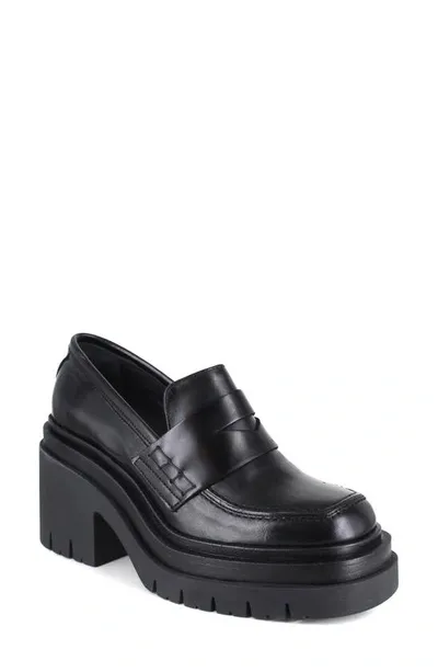 Ziginy Bertha Platform Penny Loafer In Black Leather