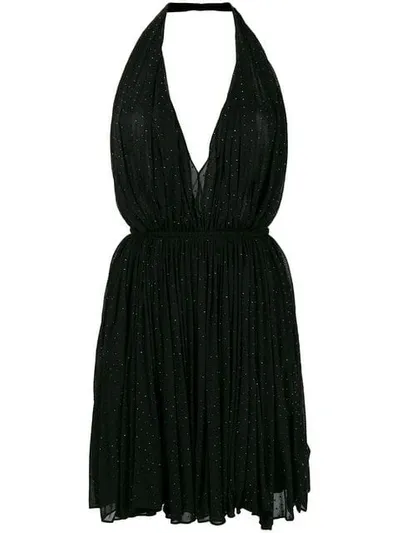 Saint Laurent Glitter Detail Halterneck Dress In Black