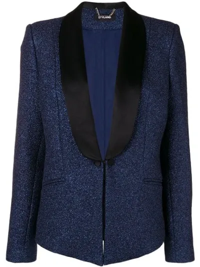 Styland Satin Trim Glittered Crepe Blazer In Blue