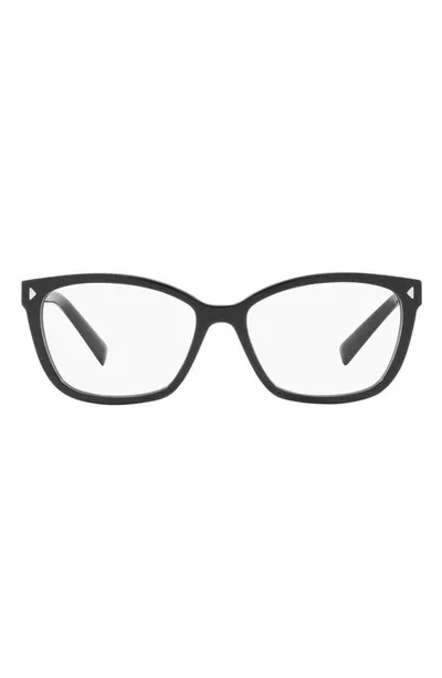 Prada 57mm Rectangular Optical Glasses In Black