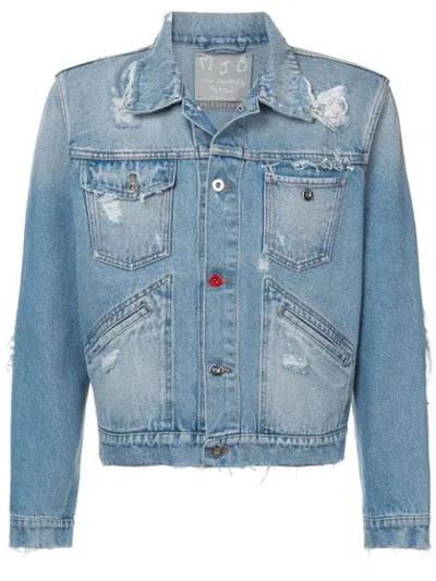 Mjb Marc Jacques Burton Distressed Cropped Denim Jacket In Blue