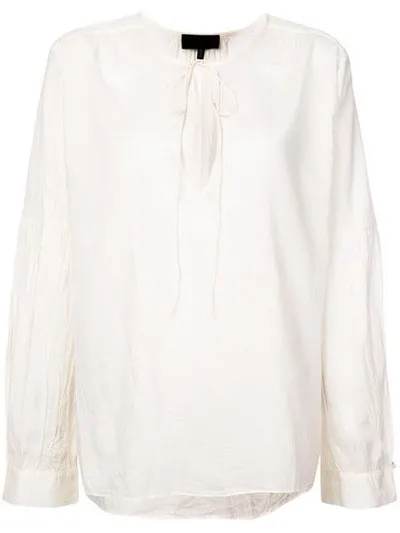 Nili Lotan Tie Neck Flared Blouse In White