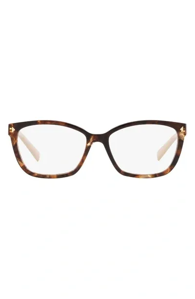 Prada 55mm Rectangular Optical Glasses In Dark Havana