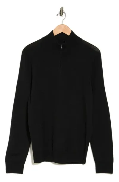 Nordstrom Rack Half-zip Merino Wool Sweater In Black Caviar